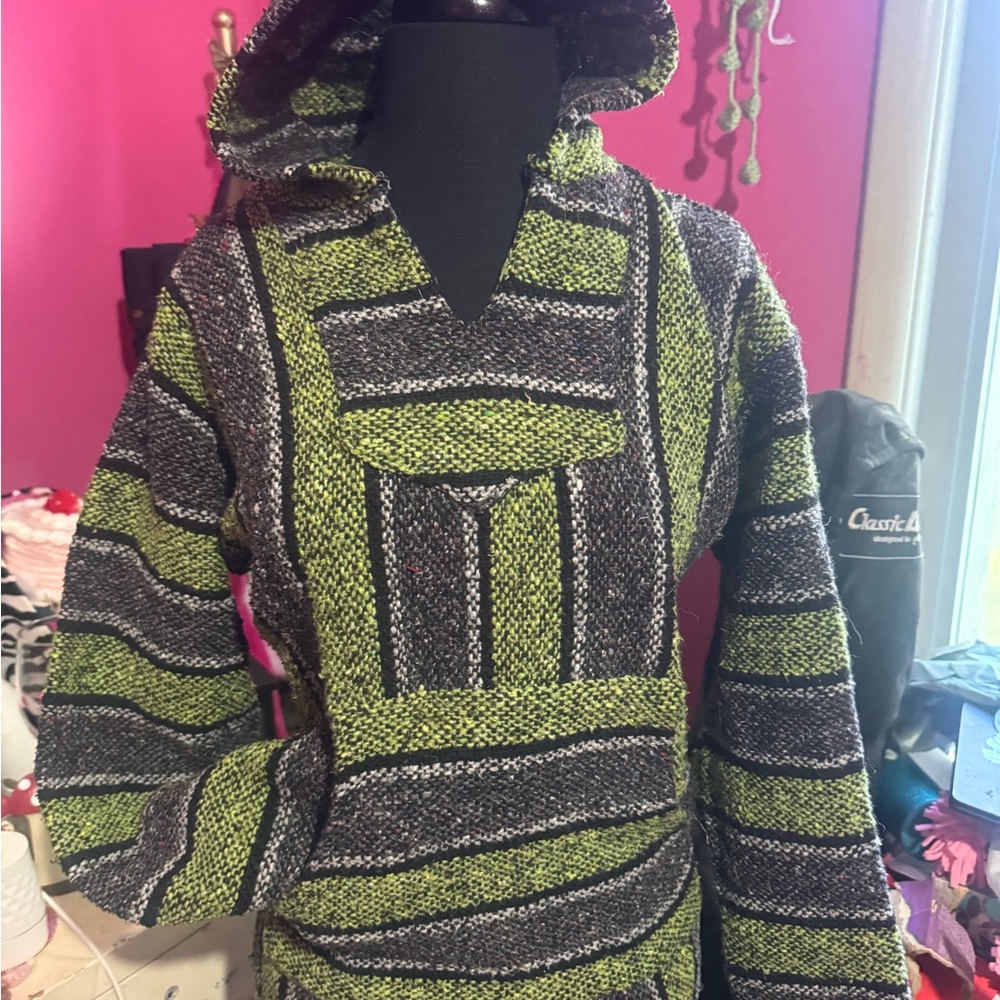 Striped Green and Gray Women's Sweater